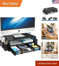 Desk Organizer and Accessories, 2 Tier Computer Metal Monitor Stand Riser wit...