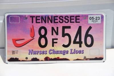 Tennessee Nurses Change Lives license plate 8 NF 546