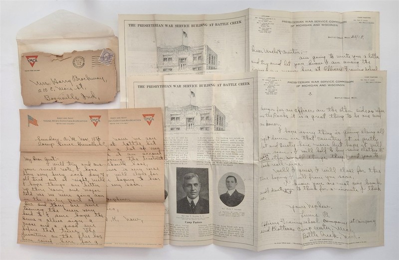 1918 antique WWI YMCA Officer Training Camp LETTERS boonville in BROCKWAY flu
