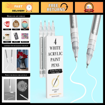 Extra Fine Point White Paint Pens Set of 4 | Acrylic Markers for Art, Craft & DI