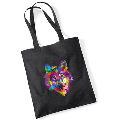 Jutebeutel Wolf Colorful Geschenkidee Wolf Geschenk Präsent Mitbringsel Souvenir