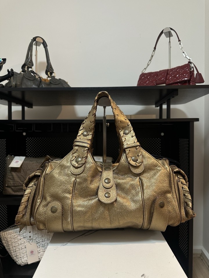 Chloe Gold Leather Large Classic Silverado Shoulder Bag