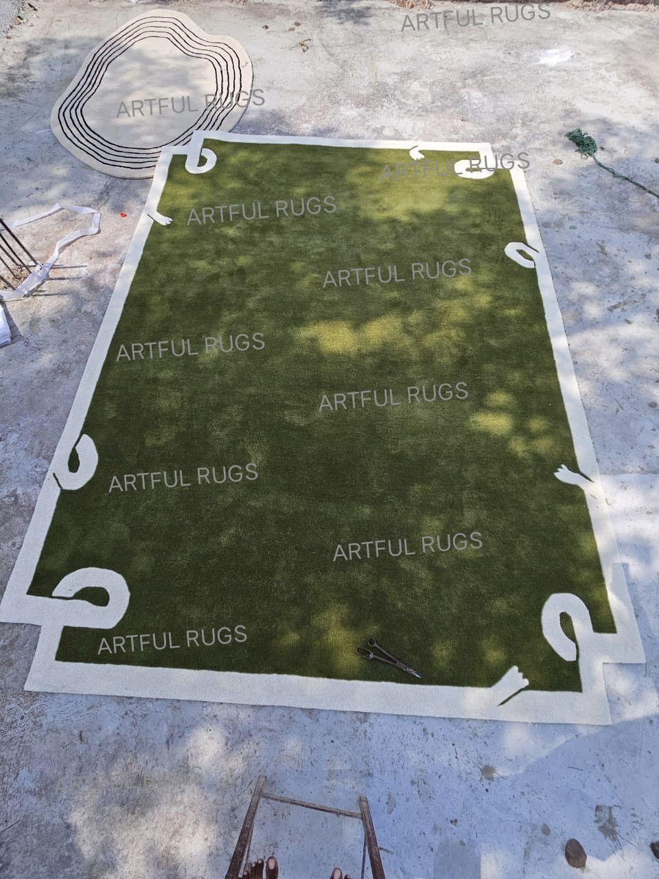 Hand Tufted Wool Rug, Nordic Knots Design, Handmade Green Area Rug 8x10 ft