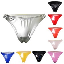 Women's Nightclub Shiny Panties Briefs Patent Leather High Waist Elastic