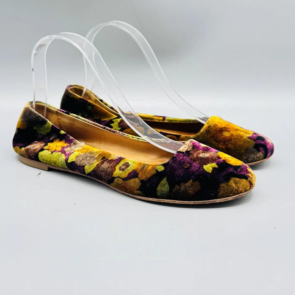 Vicini Shoes Womens 7.5 Multicolor Velvet Floral Ballet Flats Slip On Round Toe - Image 2 of 4