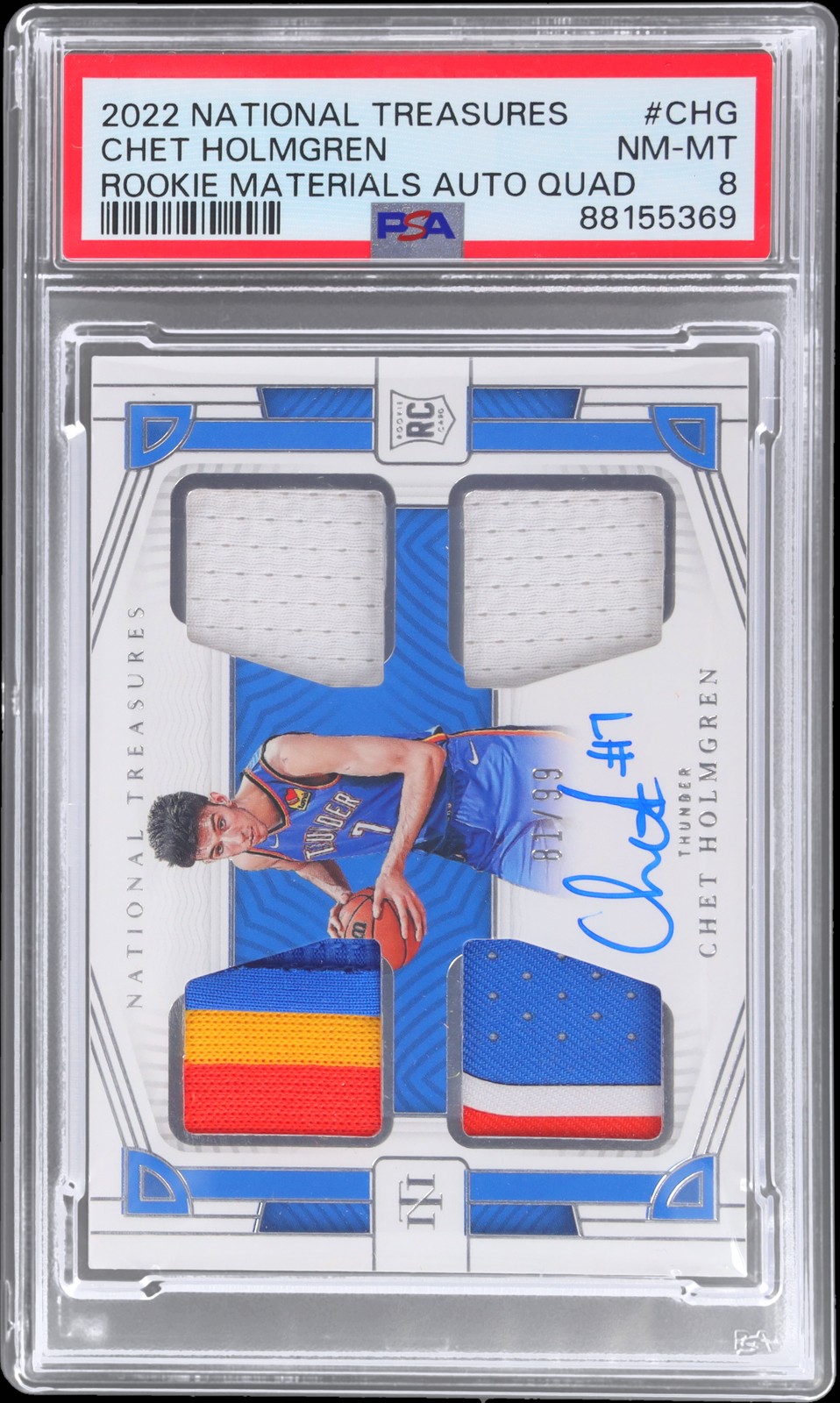 2022-23 National Treasures Chet Holmgren #RMQ-CHG PSA 8 RC 61/99 Basketball AUTO