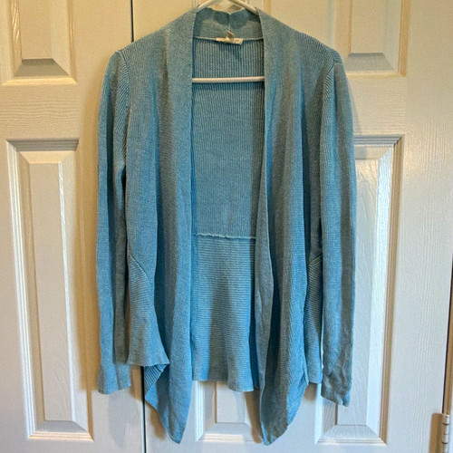 Eileen Fisher, Eileen Fisher Women’s M Blue 100% Organic Linen Knit Open Front Cardigan