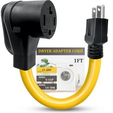 Upgraded NEMA 5-15P to 14-30R Dryer Adapter Cord, Heavy Duty STW 10AWG, 15 Am...