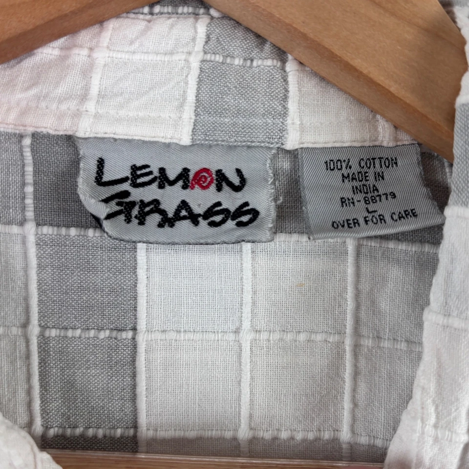 Camisa informal a cuadros 100 % algodón gris blanco con botones Lemongrass para mujer L Foto 4 de 4