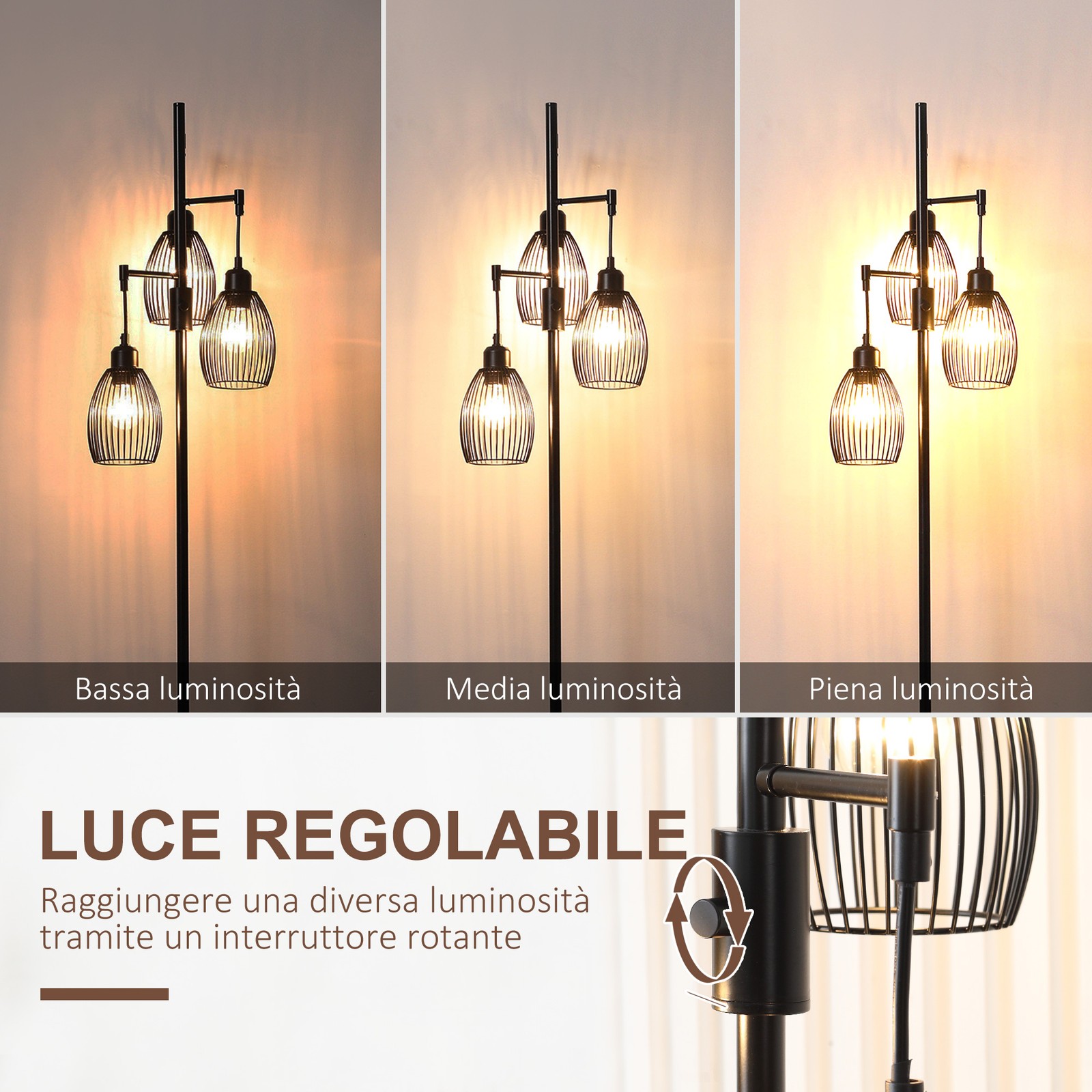Lampada da Terra Industriale con 3 Paralumi foto 4