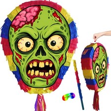 Green zombie face pinata Party scary theme GAME birthday Halloween scary skull