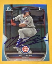 Matt Shaw SIGNED 2023 Bowman Chrome SKY BLUE Refractor #BDC-33 Auto RC Card Cubs