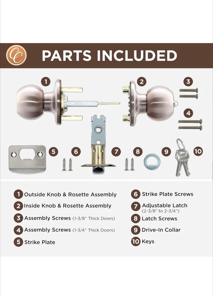 Perilla de puerta de bola Copper Creek BK2040SS-3 función de entrada con llave paquete de 3 en satinado S... Foto 4 de 4