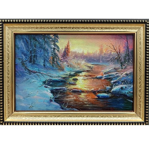original oil painting framed landscape art rural landscape winter landscape 4x6