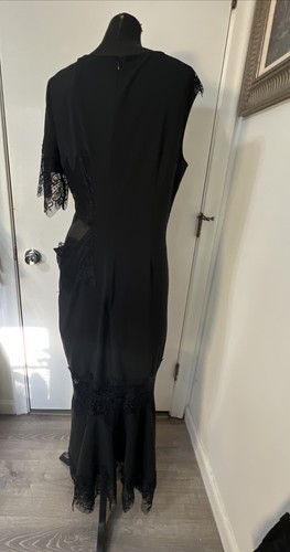 Maxi abito Anthropologie Hutch asimmetrico misto pizzo nero slip NUOVO taglia large - Foto 4 di 9