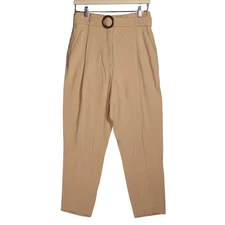 Mint Velvet Trousers Size UK 10 Neutral Paperbag High Waist Belted Tapered Crop