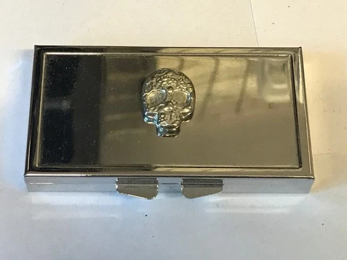 Skull TG243 Pewter On Mirrored 7 Day Pill box Compact