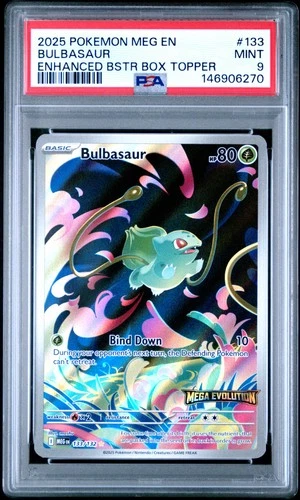 2025 POKEMON MEG EN-MEGA EVOLUTION ENHANCED BOOSTER BOX TOPPER BULBASAUR PSA 9