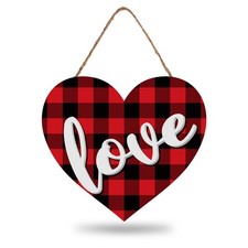 Valentine's Day Wooden Hanging Sign Heart Shape Love Door Decorations Red Black