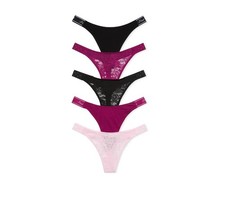 Victoria's Secret 5-PACK LACE-UP LOGO THONG PANTIES L NIB 