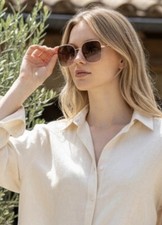 Quay Australia Sunglasses 5th Avenue Square Brushed Gold Frame/Plum To Pink Lens