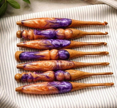 #ad Galaxy Purple Pearl Handmade Wooden Crochet Hooks Seto of 5 Ergonomic Crochet $85.22