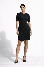 Lulus Black Sheath Dress S Asymmetrical Faux Wrap Hem Career Cocktail Minimalist