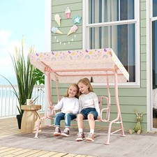 An image depicting Kids Patio Swing Chair w/ Canopy & Seat Belt – Safe Outdoor Garden Swing