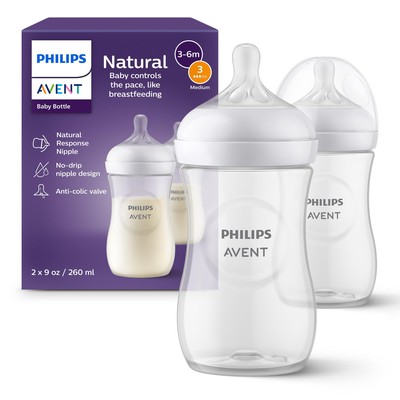Philips Avent Natural Baby Bottles Pack of 2 with Anti Colic Nipple 9oz