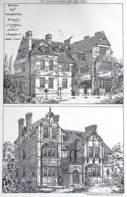 1884 : HOUSE AT WIMBLEDON, SURREY. E. C. H. BLAKE, ARCHITECT. AN ORIGINAL PAGE F