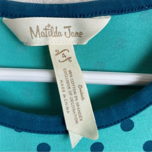 Matilda Jane Teal Ruched Sleeve Polka Dot Knit Dress 4 - Picture 4 of 6