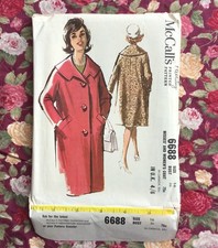 McCalls 6688 vintage sewing pattern ladies  coat size 16 bust 36 1962 60s 