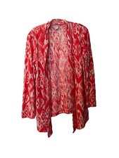 Chicos Cardigan Women Large 2 Red Linen Ikat Print Open Front Beachy