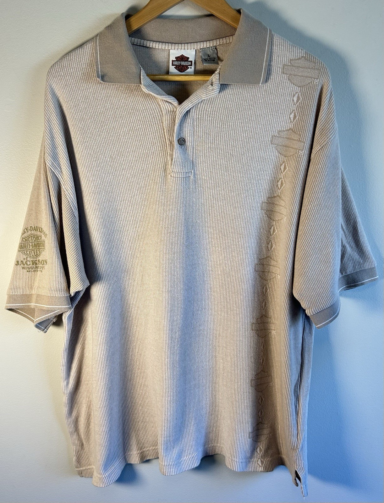 Vintage Harley Davidson Mens Polo Shirt Sz L Harley Logo Monogram Jackson MS USA