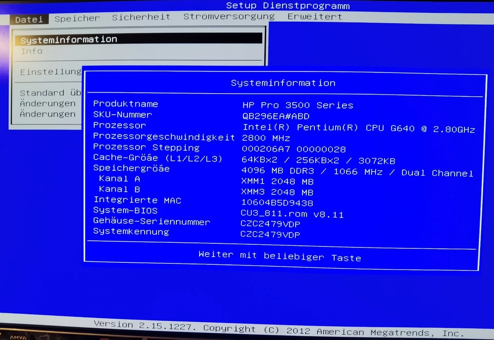 HP Pro 3500 - G640 - 2.80GHz