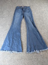 Judy Blue Jeans Women 11/30 Blue Denim High Rise Super Flare Raw Hem