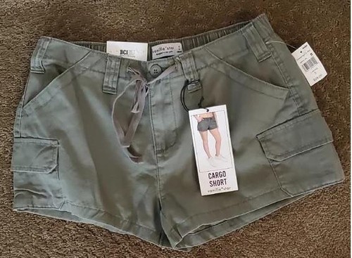 Juniors Vanilla Star Olive Green Cargo Shorts Size Small Large Drawstring NWT - Picture 1 of 1