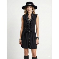 Black Shimmer Denim Ruffle Dress Sz Med Gothcore Dark Coquette Whimsigoth Grunge
