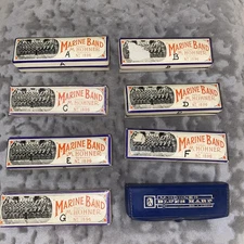 Hohner Marine Band Harmonica 1896 Lot Of 8 Hand Made In Germany A - G  FREE S&H