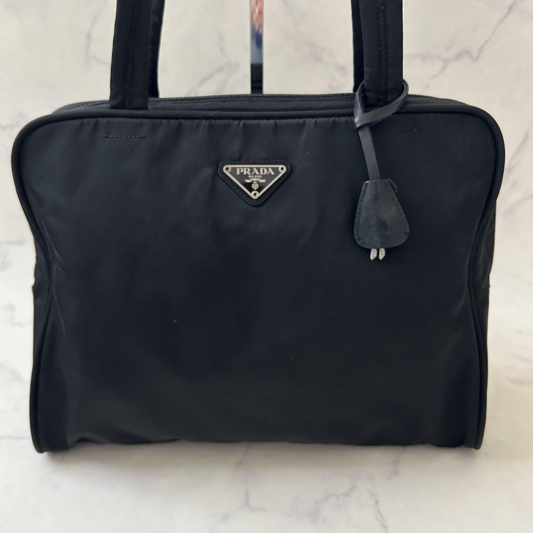 Prada Black Nylon Tote Bag with Triangle Logo A4 Size Pre-Owned