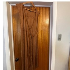 Banana Republic Womens Faux Suede Wrap Midi Dress Cognac Brown Sleeveless Size M