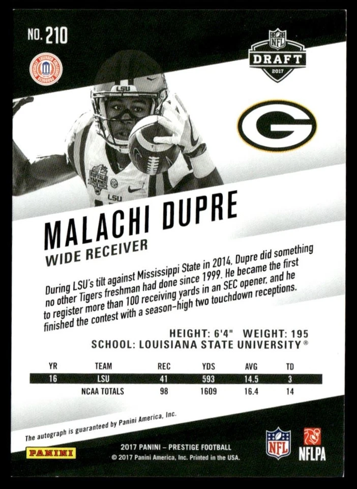 2017 Prestige Rookie Signatures Xtra Points Platinum Malachi Dupre Auto 01/25 - Image 2 of 2