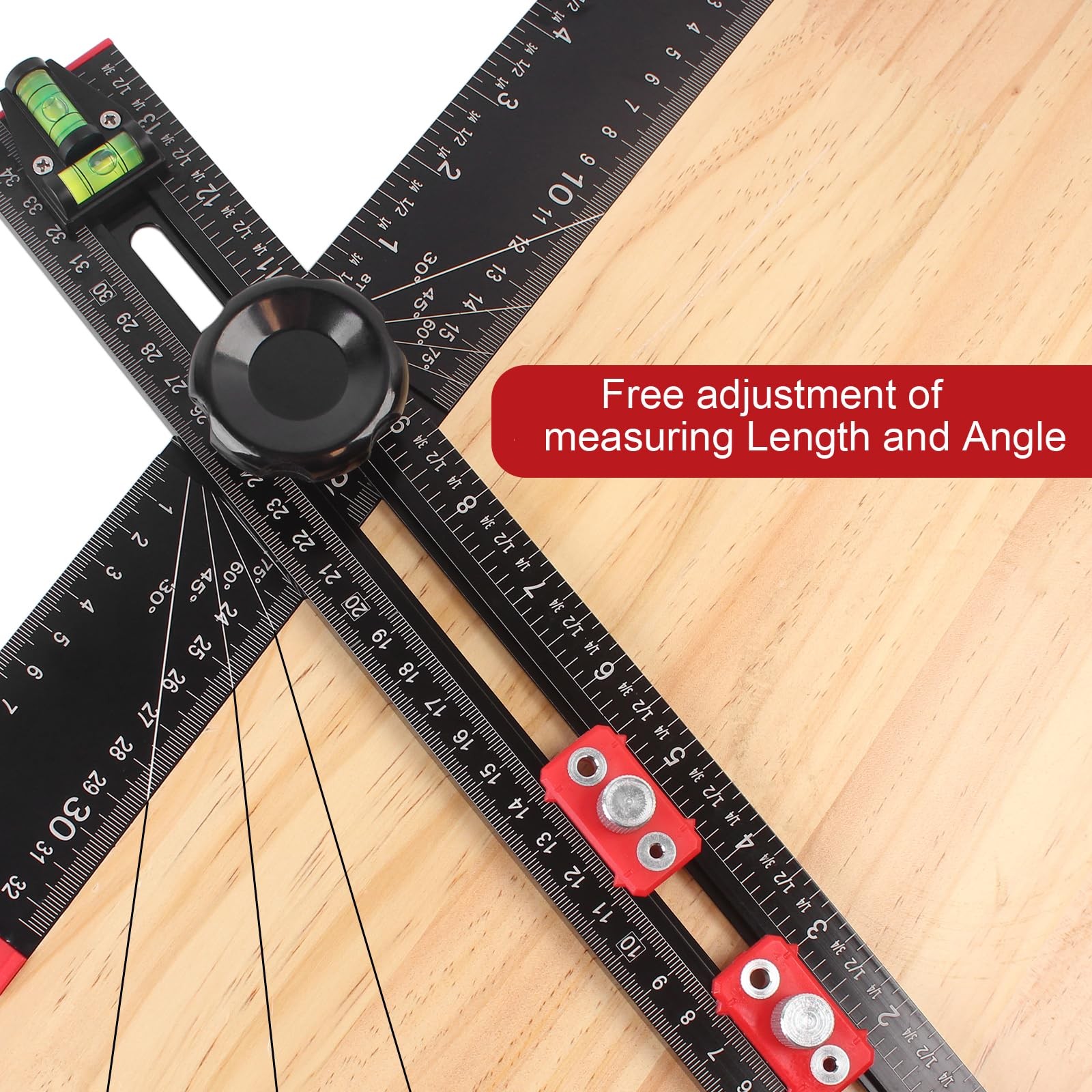 TRUTOPWAY 4-in-1 Aluminum Drilling Positioning Ruler, 16" Multifunctional T S...