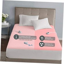 Waterproof Mattress Pad-Cotton Blend Electric Bed Warmer with 10 King White