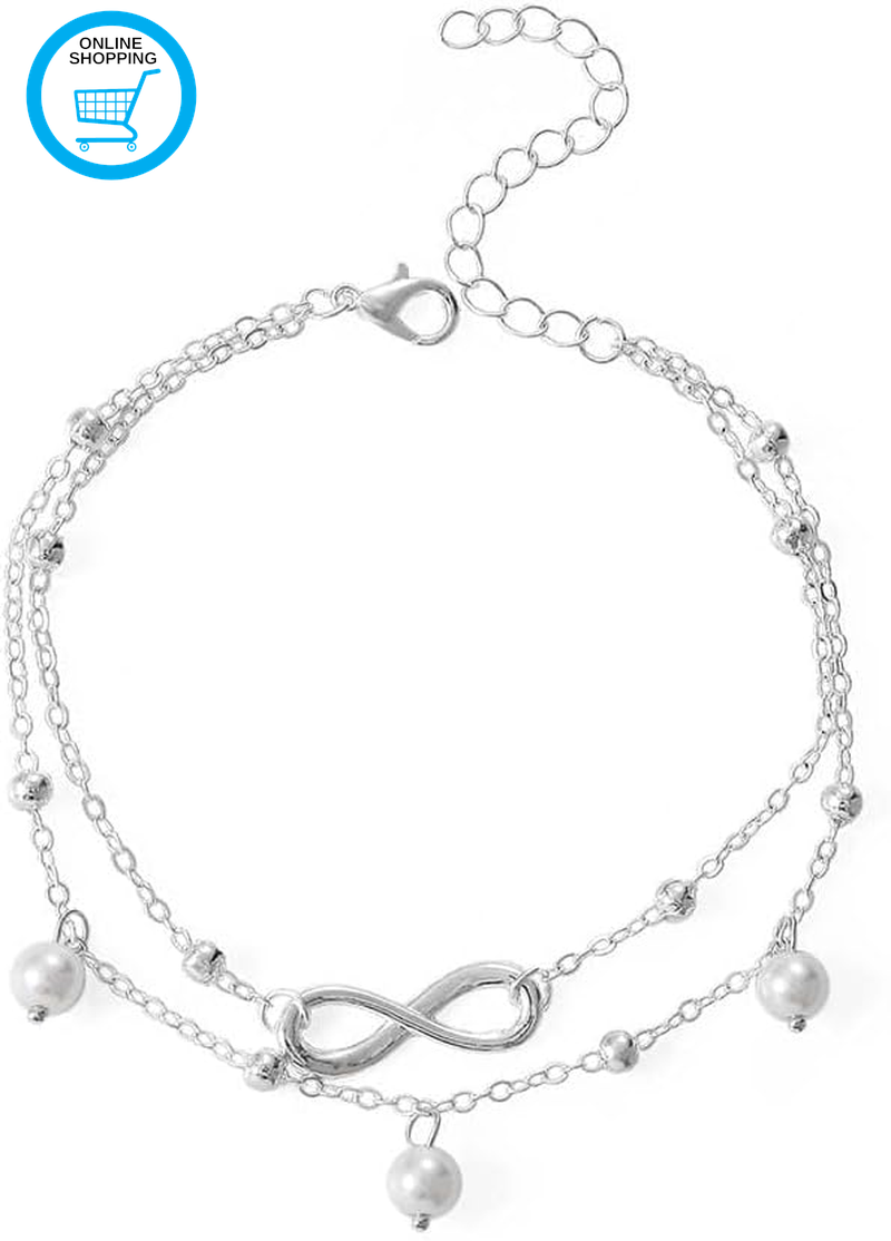 Boho Double Anklet Silver Pearl Ankle Bracelet Beads Chain Forever Foot Jewelry
