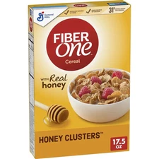 One Honey Clusters Breakfast Cereal, Fiber Cereal Made with Whole Grain, 17.5 oz