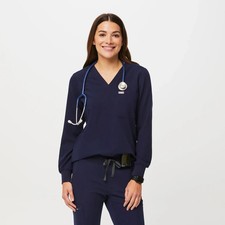 Figs Catarina Longsleeve Scrub Top in Navy, Size X-Small