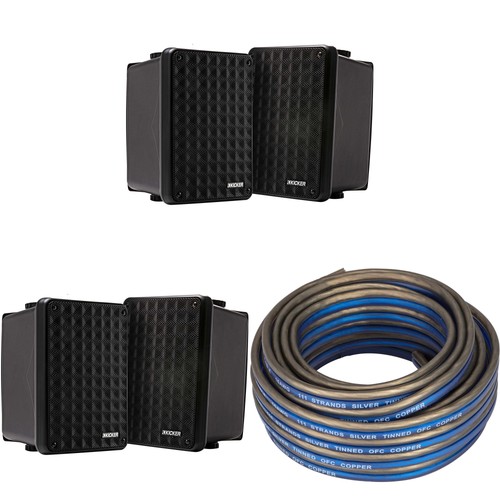 Kicker (2 Pair ) KB6B 2-Way Full Range Indoor Outdoor Speakers (Pair) Weather...