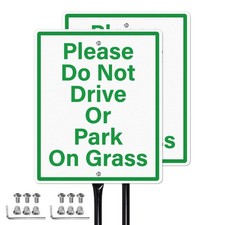 Please Do Not Drive Or Park On Grass Sign with Stakes 2 Pack Rust Free Alumin...