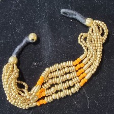 Victorian Trading Gold  Orange Multi Strand Beaded Bracelet 31Z